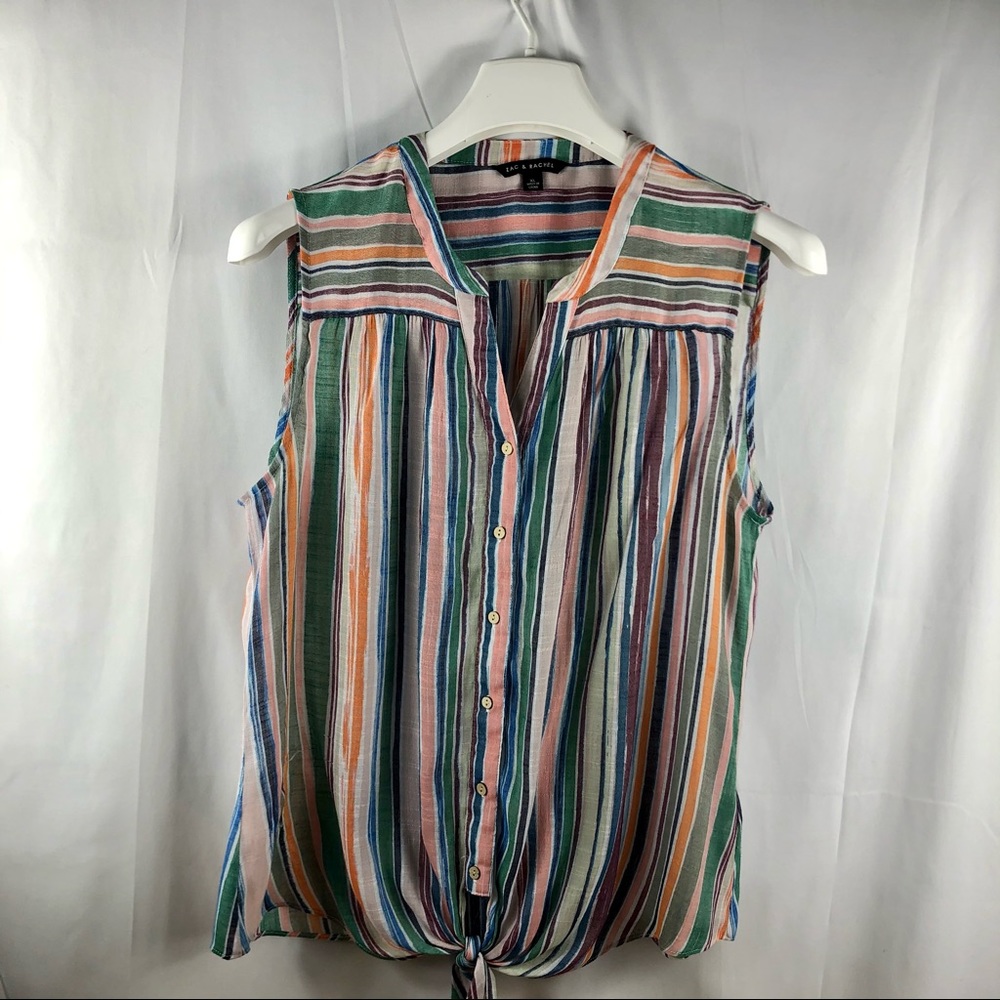 Zach and Rachel women’s multicolor striped top extra large ties in front